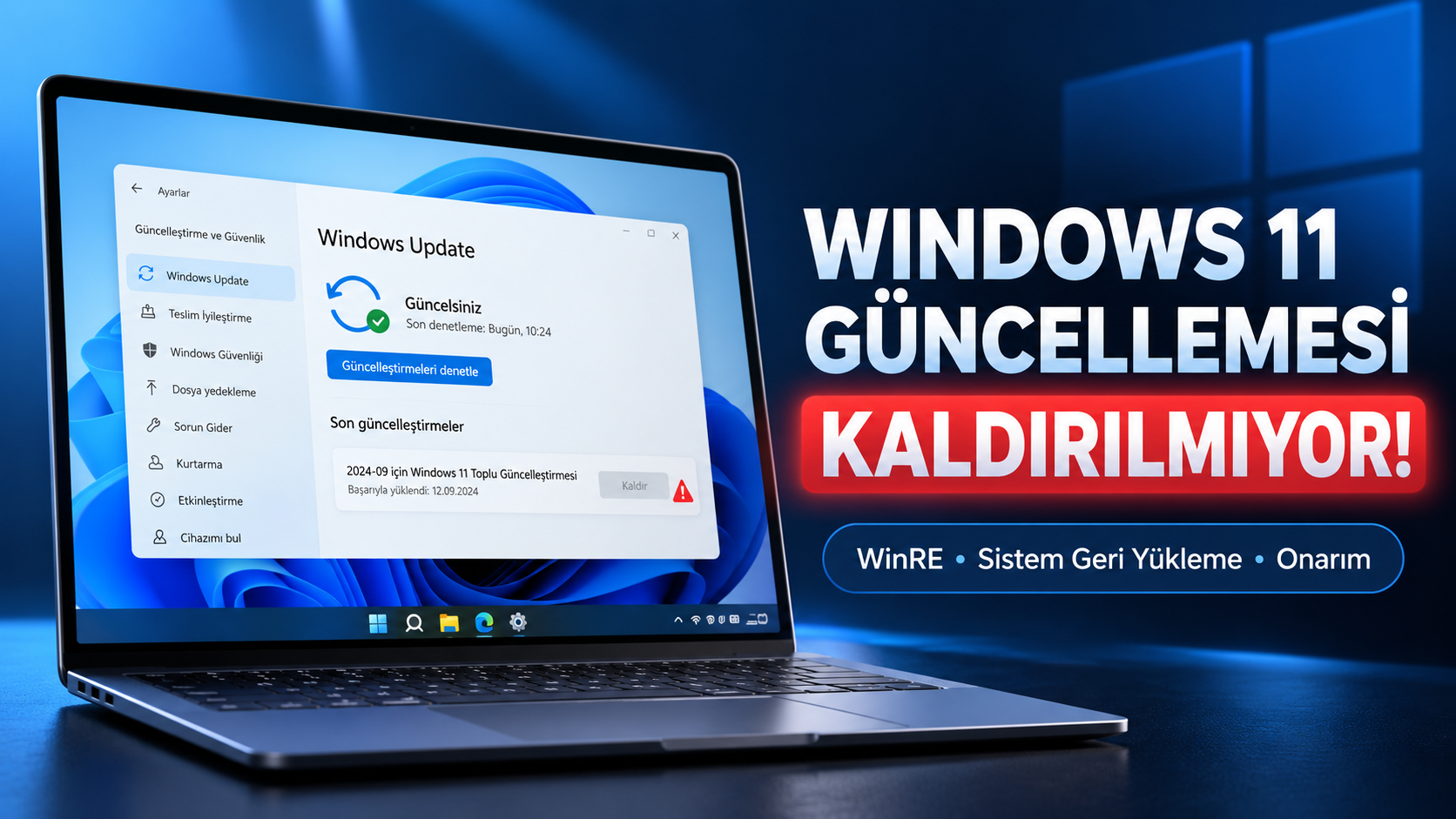 Windows 11’de kaldırılamayan güncellemeyi ve pasif Kaldır düğmesini gösteren temsili ekran.